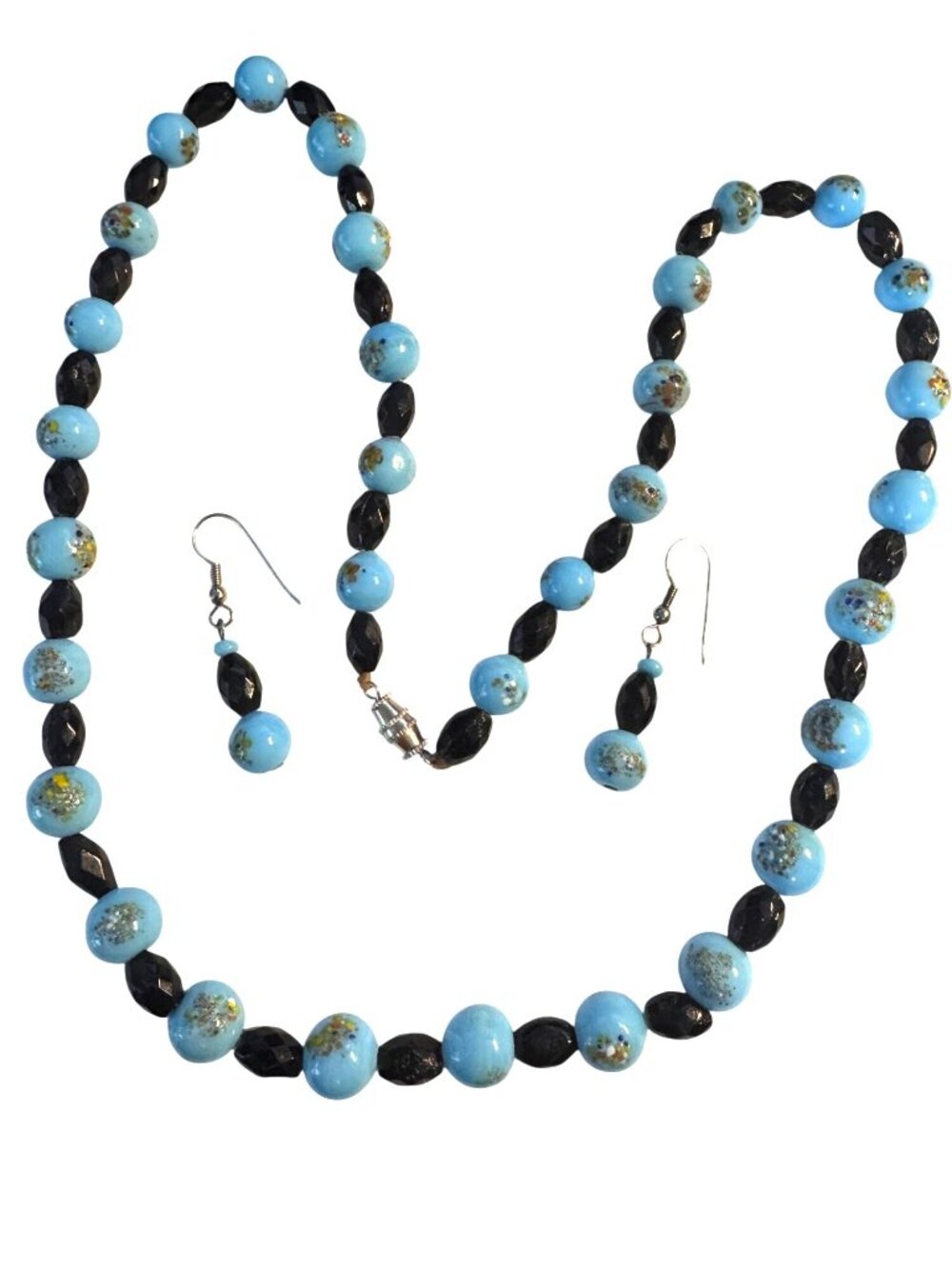 Vintage Lampwork Art Glass Frit Bead Necklace Earrings Czech Glass 24" Set - Picture 2 of 7